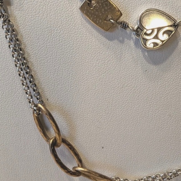 Brighton Deco Necklace Silver and Gold Plated Hammered Hearts Discs Links Long - Picture 3 of 9